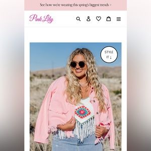 SUN UP IN THE SADDLE PINK FRINGE HEM DENIM JACKET Medium